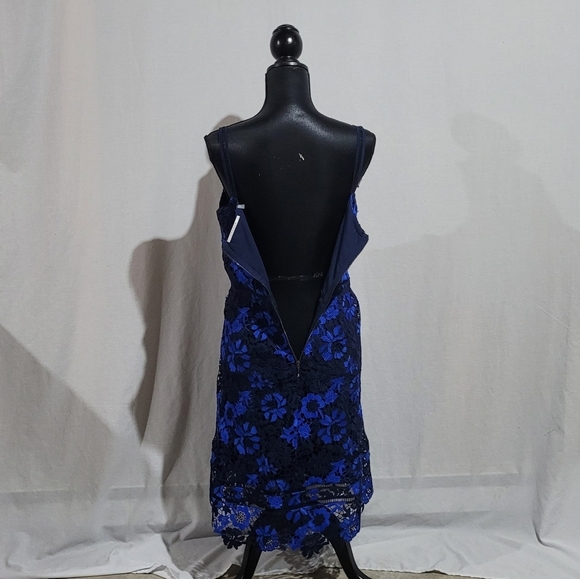 Tahari dress navy royal blue crochet summer floral prom size 6 sleeveless sexy - Picture 4 of 15